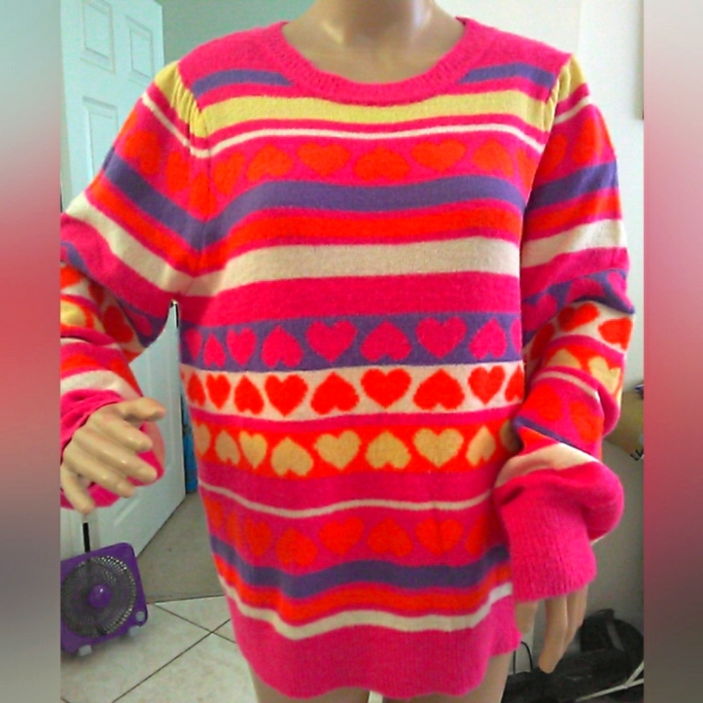 EASEL NWOT Colorful Heart Pattern Sweater (EXT. SOFTNESS) BRIGHT FUN SZ. MED